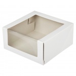 Коробка картонная с боковым и верхним окном под пирожные серия "Fupeco WinSweetBox" Стандарт из бел/бел картона. Размер 158*158*97 мм.