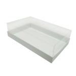 Упаковка для пирожных и кейк-попсов на 5 шт с прозрачной пластиковой крышкой, Серия "Fupeco GlassTopCakePopsBox" Премиум, бел/бел. Размер 250*150*70 мм.