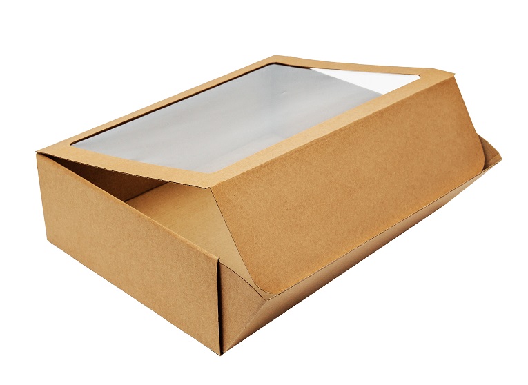 Коробка для пирога с прозрачным окном из 3-х слойного микрогофрокартона р-р 400*300*120мм, серии "Fupeco WinPieBox", бур/бур