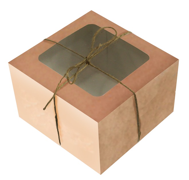 Коробка картонная с окном под пирожные серия "Fupeco WinSweetBox" Стандарт из бур/бел крафт картона. Размер 160*160*110 мм.
