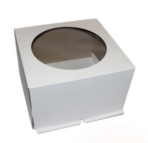 Гофрированная коробка для торта c прозрачным окошком на крышке 300*300*190 от 1 до 3 кг бел/бур серия "Fupeco WinCakeBox" (Д 15-29см)
