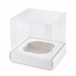 Упаковка для капкейка 1шт с прозрачной пластиковой крышкой, Серия "Fupeco GlassTopCakeBox" Премиум, бел/бел. Размер 100*100*120 мм.