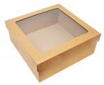 Коробка для подарков с окном 350*350*120мм из микрогофрокартона, бур/бур (крышка + дно)