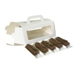 Картонная упаковка р-р 250*150*110мм для пирожных с ручкой и окном серия "Fupeco WinSweetHandBox" Премиум бел/бел