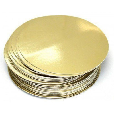 Подложки картонные ламинированные круглые D=28 см под торт или пирог. Цвет "золото", толщина 0,8-1мм