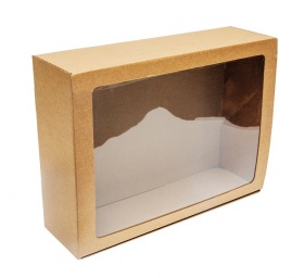 Коробка для торта с прозрачным окном из микрогофрокартона р-р 400*300*120мм, серии "Fupeco WinCakeBox" Стандарт, бур/бур