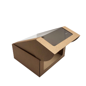 Коробка для подарков с круговым окном самосборная 290*290*160мм Премиум из микрогофрокартона, бур/бур