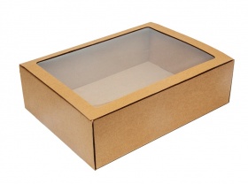 Коробка для торта с прозрачным окном из микрогофрокартона р-р 400*300*120мм, серии "Fupeco WinCakeBox" Стандарт, бур/бур