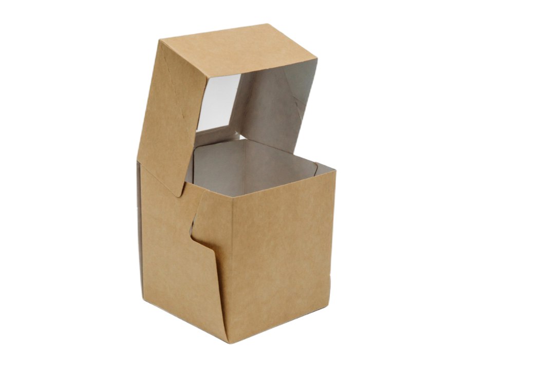 Коробка картонная серия "Fupeco WinCupcakeBox" Стандарт для капкейка на 1шт. с прозрачным окном, из бур/бел крафт картона. Размер 100*100*110 мм.