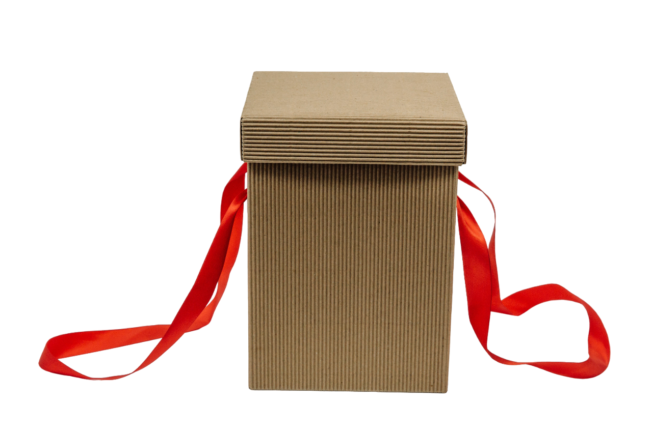 Гофрированная упаковка для подарков. Серия "Fupeco LOFT". Размер 230*230*325мм. Крышка + дно, бур/бур