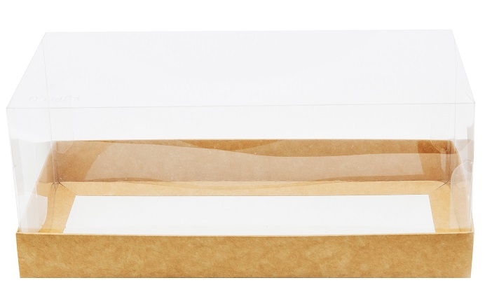 Коробка для рулета с прозрачной пластиковой крышкой. Р-р 255*120*105 серии "Fupeco GlassTopCakeRoll" Премиум, бур/бур