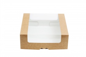Упаковка для пирожных 190*185*75мм с круговым окном, серии "Fupeco RWinCakeBox" Премиум бур/бел