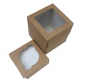 Коробка картонная серия "Fupeco WinCupcakeBox" для кулича на 1шт. с прозрачным окном, из бур/бел крафт картона. Размер 100*100*110 мм.