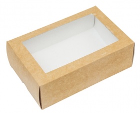 Упаковка из картона для макарун, на 12 шт с прозрачным окном, Серия "Fupeco WinMacCase" Стандарт из бур/бел крафт картона. Размер 185*122*60 мм.