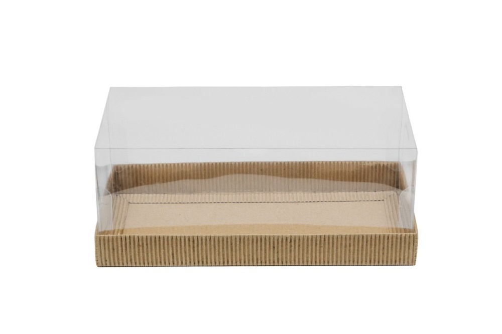 Гофрированная упаковка для подарков с прозрачной пластиковой крышкой. Серия "Fupeco LOFT". Размер 250*150*70 бур/бур