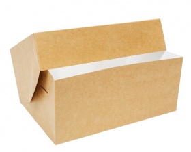 Картонная упаковка с прозрачным окном серия "Fupeco WinSweetBox" для пирожных, из бур/бел крафт картона. Размер 330*160*110 мм.