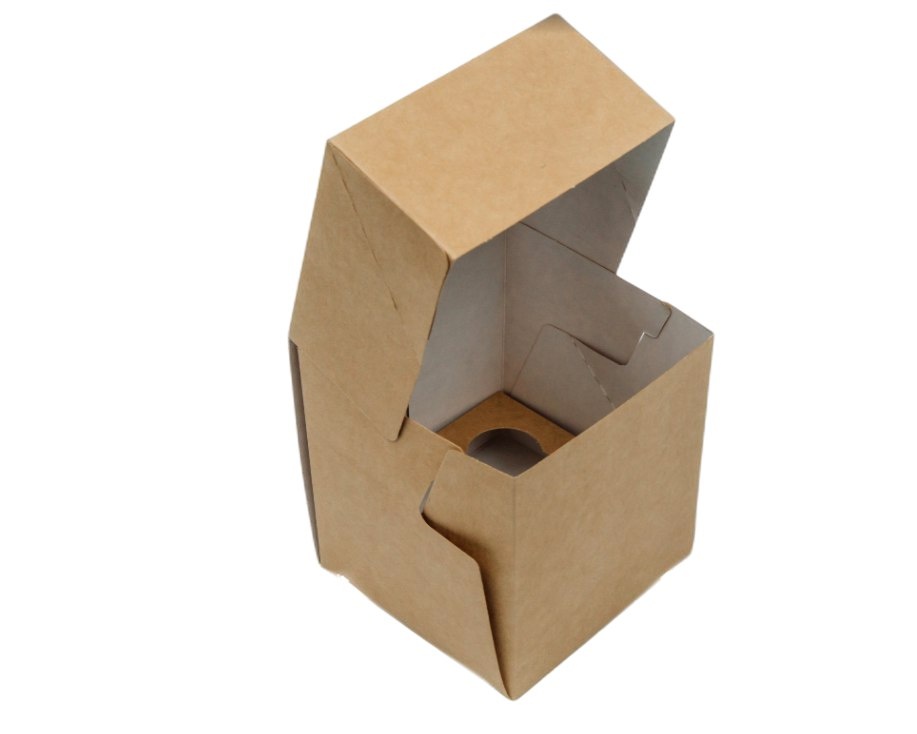 Коробка картонная серия "Fupeco WinCupcakeBox" Стандарт для капкейка на 1шт. с прозрачным окном, из бур/бел крафт картона. Размер 100*100*110 мм.