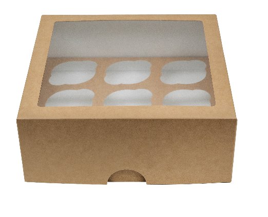 Картонная упаковка с прозрачным окном серия "Fupeco WinCupcakeBox" Премиум под капкейки на 9 шт, из бур/бел крафт картона. Размер 250*250*100 мм