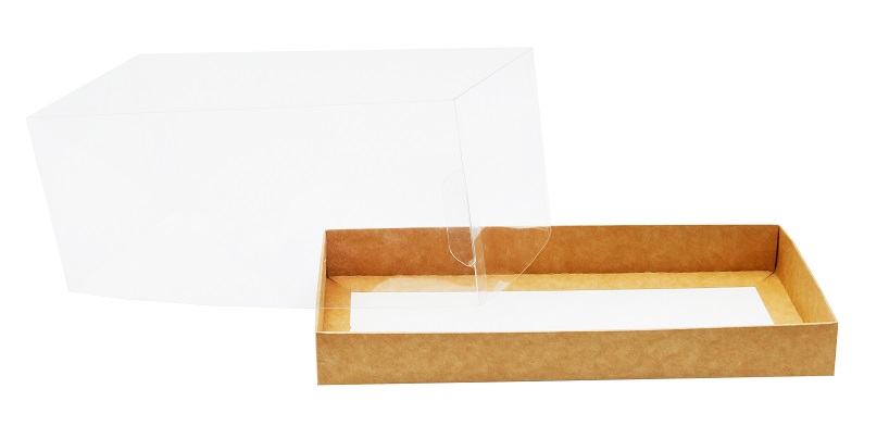 Коробка для рулета с прозрачной пластиковой крышкой. Р-р 255*120*105 серии "Fupeco GlassTopCakeRoll" Премиум, бур/бур
