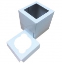 Упаковка картонная для капкейка на 1 шт. с прозрачным окном, серия "Fupeco WinCupcakeBox"  Стандарт из бел/бел мелованного картона. Размер 100*100*110 мм.