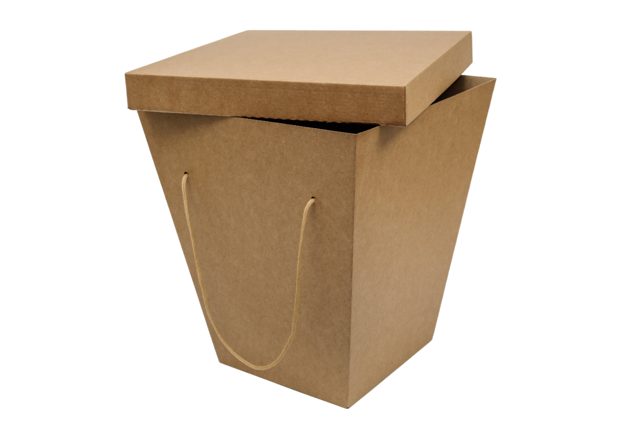 Картонная коробка для доставки букетов, из гофрокартона бур/бур, трапеция, р-р 200*300*350