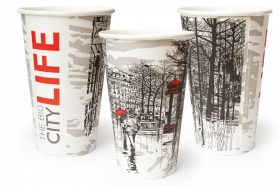 Стаканы бумажные однослойные для горячих напитков, 400мл серия "Big City Life"