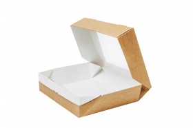 Картонная упаковка для пирожных из крафт картона с окном и ламинацией, р-р 100*80*35мм, серия "Fupeco WinSweetBox" Стандарт бур/бел