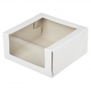 Коробка для торта серии "Fupeco WinCakeBox" Эконом с прозрачным боковым и верхним окном.  Размер 225*225*110. Из бел/сер мелованного картона.
