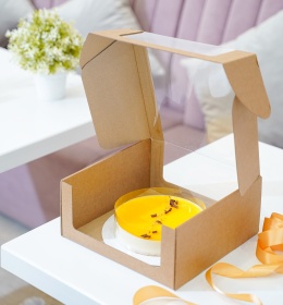 Коробка для торта 242*240*110 мм с круговым окном, серии "Fupeco RWinCakeBox" Премиум, бур/бур