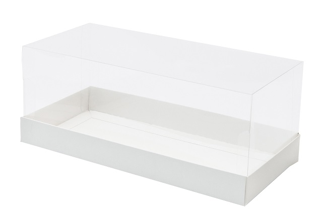 Коробка для рулета с прозрачной пластиковой крышкой. Р-р 255*120*105мм, серия "Fupeco GlassTopCakeRoll" Премиум, бел/бел