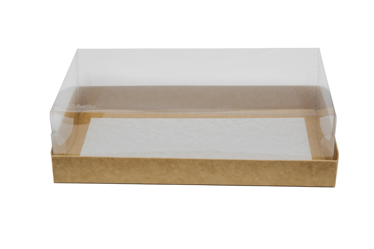 Упаковка для пирожных и кейк-попсов на 5шт с прозрачной пластиковой крышкой, Серия "Fupeco GlassTopCakePopsBox" Премиум, бур/бел. Размер 250*150*70 мм.