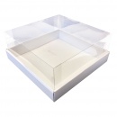 Коробка для торта до 2 кг с прозрачной пластиковой крышкой. Р-р 240*240*110, серия "Fupeco GlassTopCakeBox", бел/бел