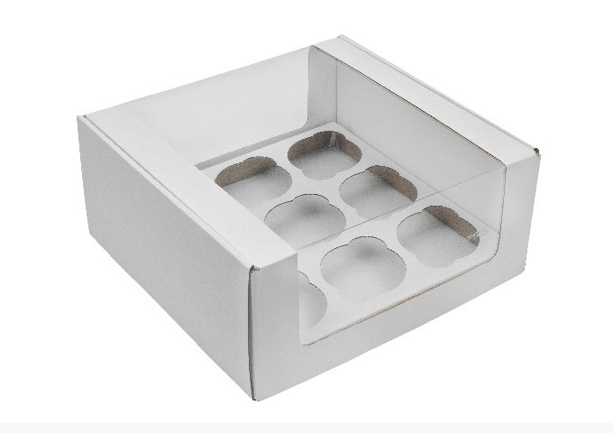 Коробка для капкейков на 9шт с круговым окном р-р 242*240*110мм серия "Fupeco RWinPack" Премиум бел/бел
