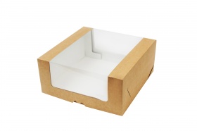 Коробка для торта 290*290*130 с круговым окном, серии "Fupeco RWinCakeBox" Премиум, бур/бел