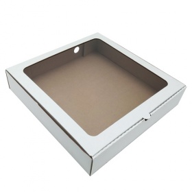 Гофрированная коробка с окном серия "Fupeco WinPieBox" Албус под пирог 300*300*60 из 3-х слойного микрогофрокартона бел/бур (Д 25-30 см)