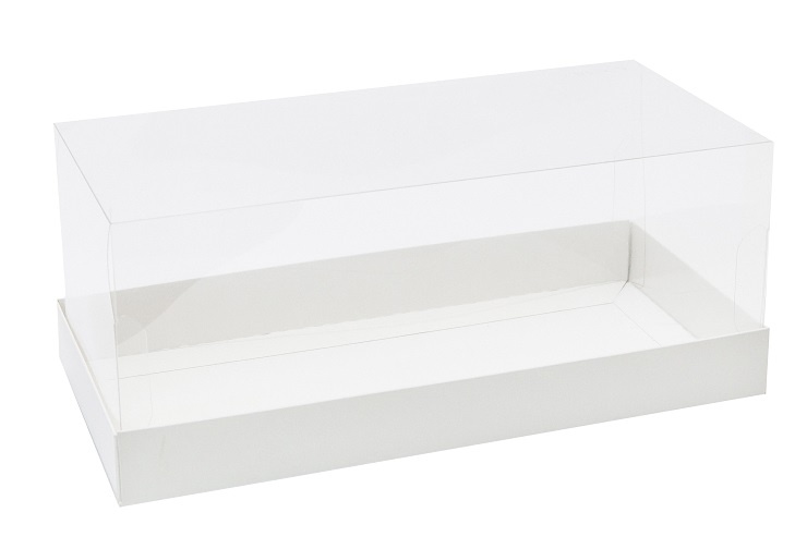 Коробка для рулета с прозрачной пластиковой крышкой. Р-р 255*120*105мм, серия "Fupeco GlassTopCakeRoll" Премиум, бел/бел
