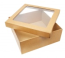 Коробка для подарков с окном 250x250x100 мм из микрогофрокартона, бур/бур (крышка + дно)