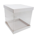 Коробка для торта  до 3 кг с прозрачными стенками со всех сторон Премиум.  Р-р 300*300*320, серия "Fupeco RWinCakeBox", бел/бел