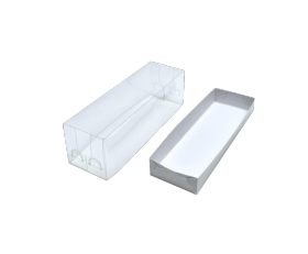 Коробка для макарун с прозрачной пластиковой крышкой, на 6 шт,  Серия "Fupeco GlassTopMacCase" Премиум, бел/бел. Размер 185*60*60 мм.