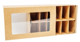 Упаковка из картона для макарун, на 12 шт с прозрачным окном и разделенными ячейками, Серия "Fupeco WinMacCase" Стандарт из бур/бел крафт картона. Размер 185*120*60 мм.