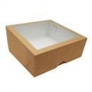 Картонная упаковка с прозрачным окном серия "Fupeco WinSweetBox" Премиум для пирожных, из бур/бел крафт картона. Размер 250*250*100 мм.