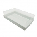 Коробка для пирожных с прозрачной пластиковой крышкой, Серия "Fupeco GlassTopSweetBox", бел/бел. Размер 250*150*70 мм.