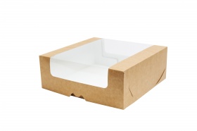Упаковка для пирожных 190*185*75мм с круговым окном, серии "Fupeco RWinCakeBox" Премиум бур/бел