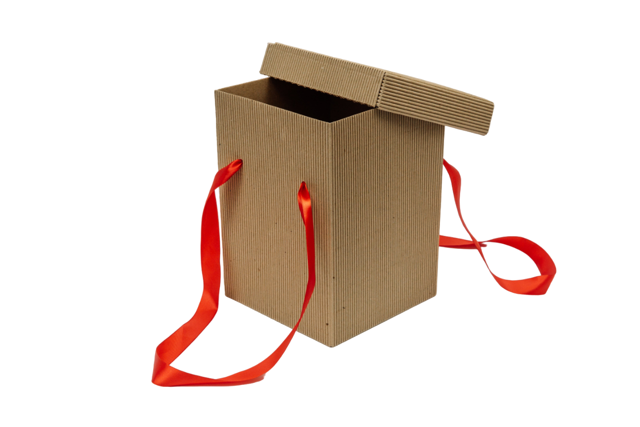 Гофрированная упаковка для подарков. Серия "Fupeco LOFT". Размер 230*230*325мм. Крышка + дно, бур/бур