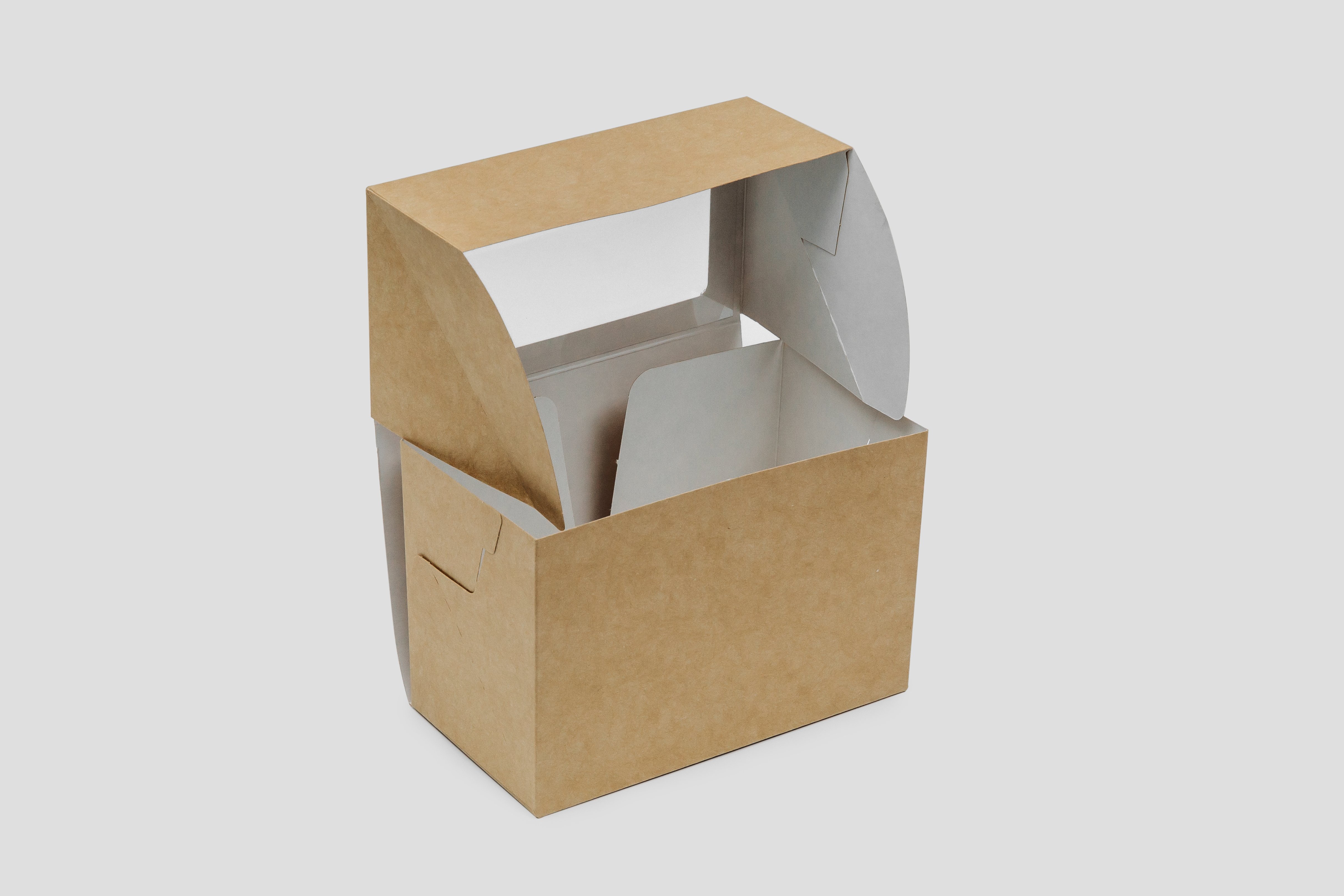 Коробка для капкейков на 2 шт. с прозрачным окном, серия "Fupeco WinCupcakeBox" Стандарт из бур/бел крафт картона. Размер 165*90*110 мм.
