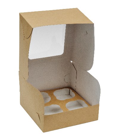 Картонная упаковка под капкейки на 4 шт., серия "Fupeco WinCupcakeBox" Стандарт  с прозрачным окном, из бур/бел крафт картона. Размер 160*160*110 мм.