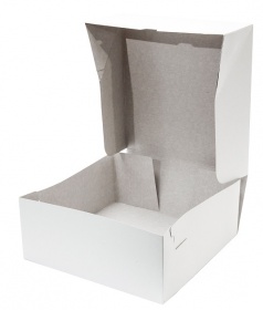 Картонная коробка серия "Fupeco SweetBox Эконом" для пирожного и выпечки до 3 кг из мелованного картона. Р-р 255*255*105мм, бел/сер