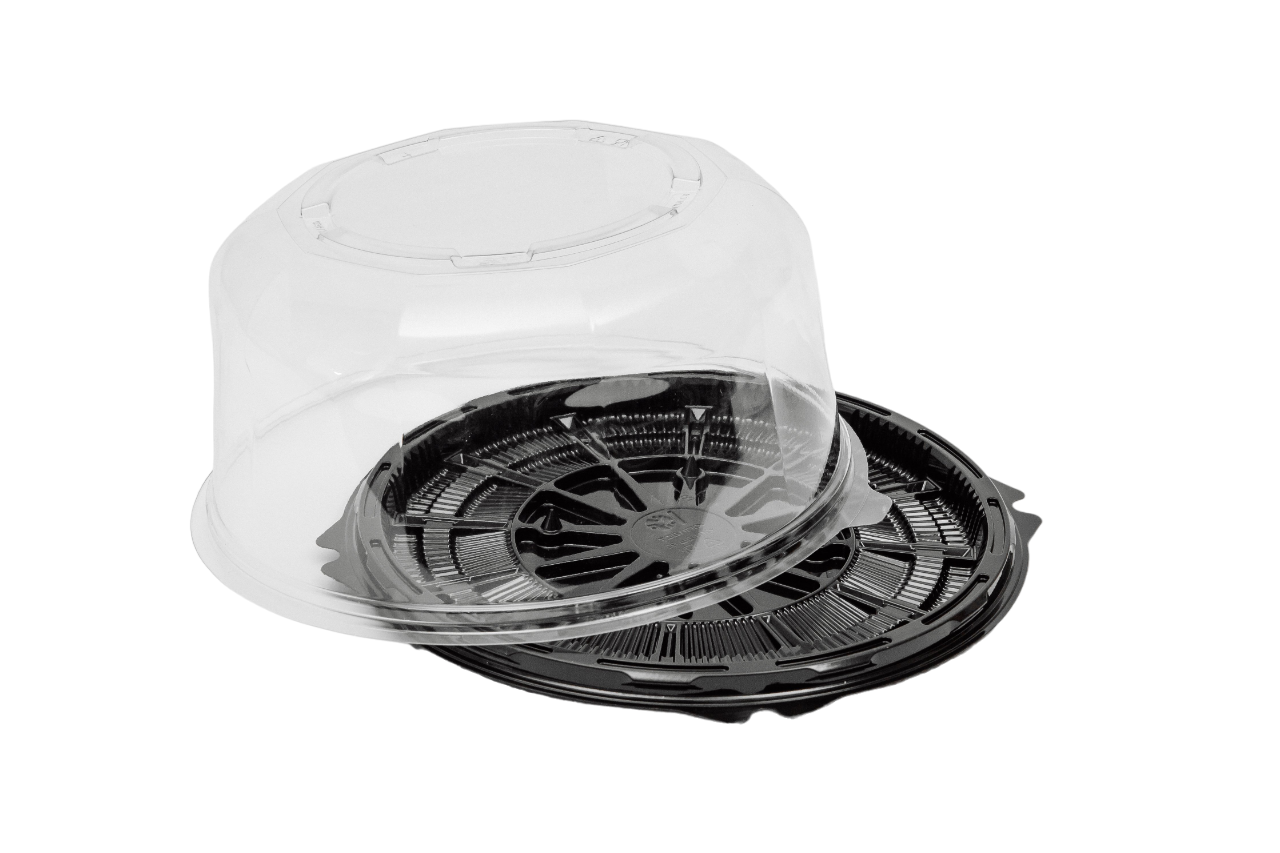 Контейнер пластиковый для торта круглый, коричневое дно, прозрачная крышка, диаметр d -19,5 см, высота – 10,2см