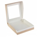 Картонная упаковка для пирожных из крафт картона с окном и ламинацией, р-р 253*253*43мм, серия "Fupeco WinSweetBox" бур/бел
