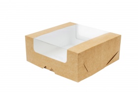 Упаковка для пирожных 225*225*85мм с круговым окном, серии "Fupeco RWinCakeBox" Премиум , бур/бел